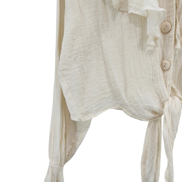 LANY Women's 100% Cotton Vintage Ruffle Front Tie Crop Top - M - Picture 4 of 7